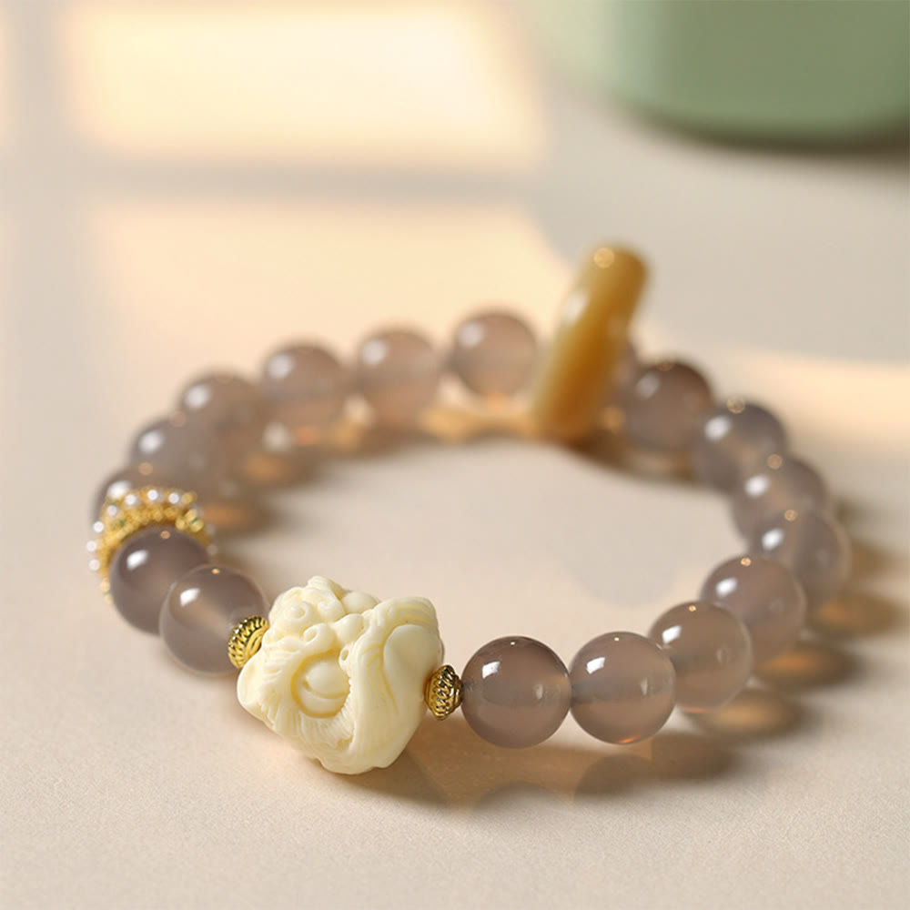 Buddha Stones Bernstein Grau Achat Elfenbein Frucht Vertrauen Armband