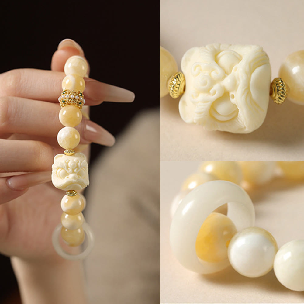 Buddha Stones Bernstein Grau Achat Elfenbein Frucht Vertrauen Armband
