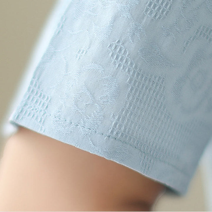Buddha Stones Jacquard Einfarbiges Kurzarm-Cheongsam-Qipao-Midikleid aus Baumwolle und Leinen mit Taschen - image 9