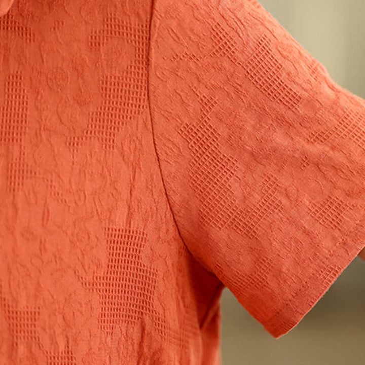 Buddha Stones – Schlichtes Midikleid aus Baumwolle und Leinen mit Jacquard-Revers und kurzen Ärmeln und Taschen - image 18