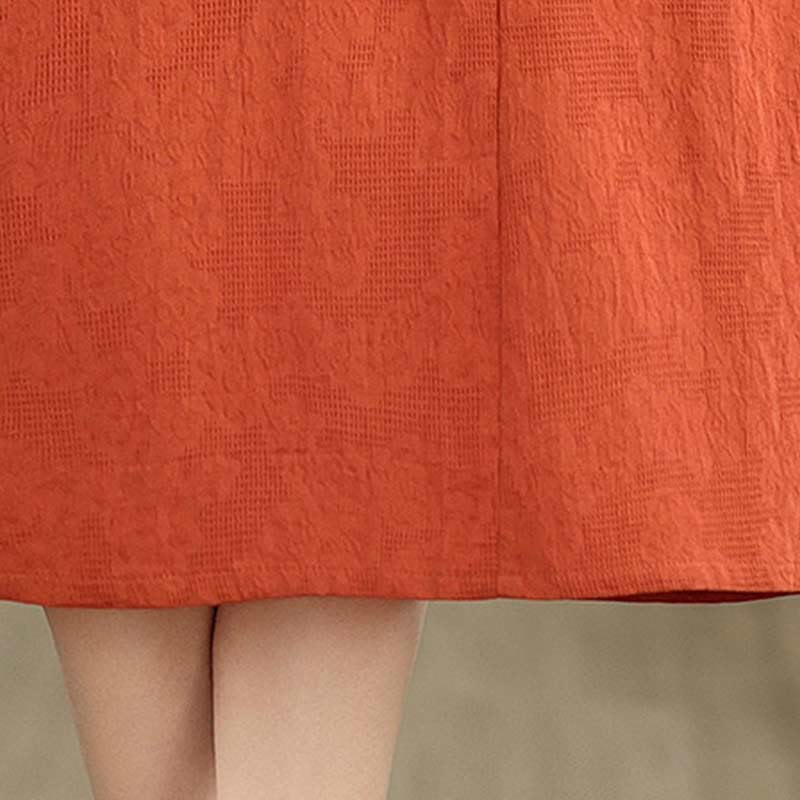 Buddha Stones – Schlichtes Midikleid aus Baumwolle und Leinen mit Jacquard-Revers und kurzen Ärmeln und Taschen - image 20