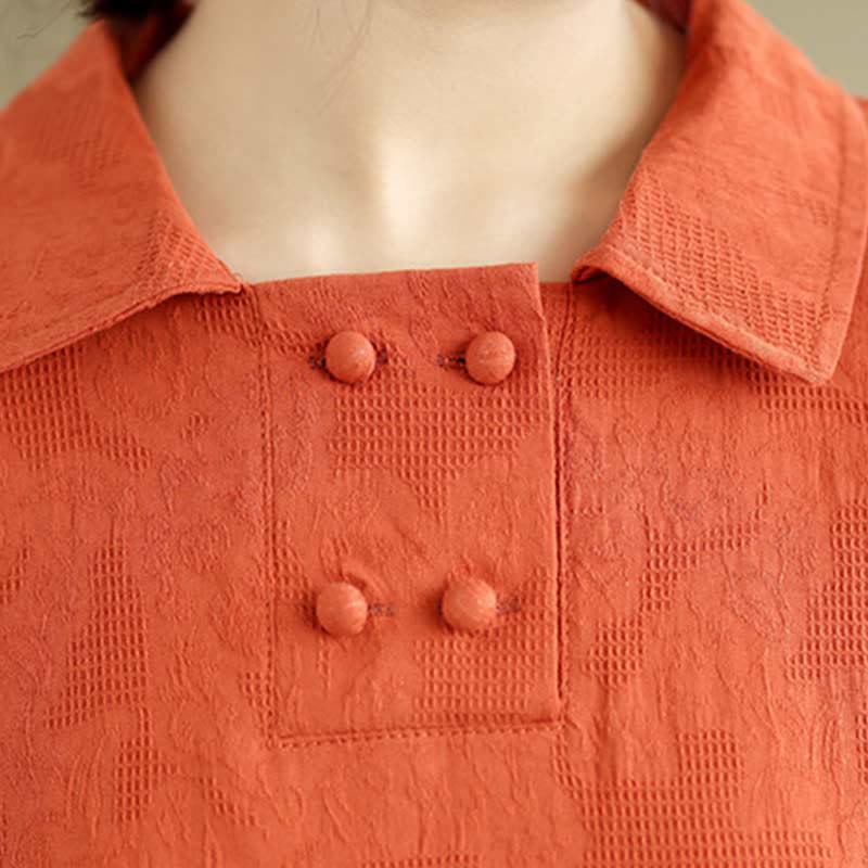 Buddha Stones – Schlichtes Midikleid aus Baumwolle und Leinen mit Jacquard-Revers und kurzen Ärmeln und Taschen - image 16