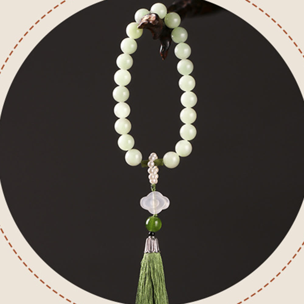 Buddha Stones Grüne Jade Perlen Perle Wohlstand Quasten Handgelenk Mala
