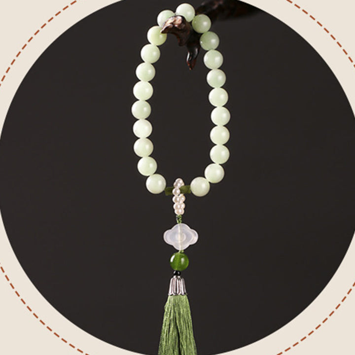 Buddha Stones Grüne Jade Perlen Perle Wohlstand Quasten Handgelenk Mala