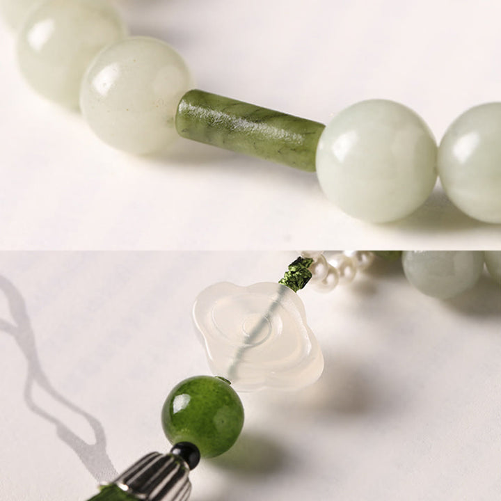Buddha Stones Grüne Jade Perlen Perle Wohlstand Quasten Handgelenk Mala