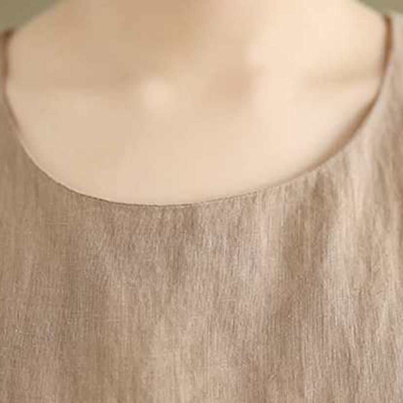 Buddha Stones Spring – Schlichtes, unregelmäßiges, ärmelloses Midikleid aus Baumwollleinen mit Taschen - image 6