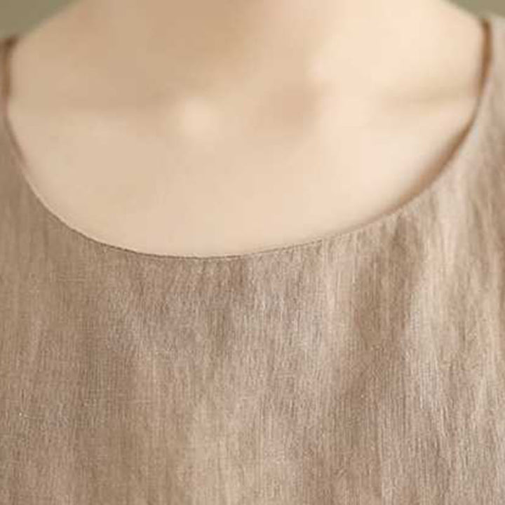 Buddha Stones Spring – Schlichtes, unregelmäßiges, ärmelloses Midikleid aus Baumwollleinen mit Taschen - image 6