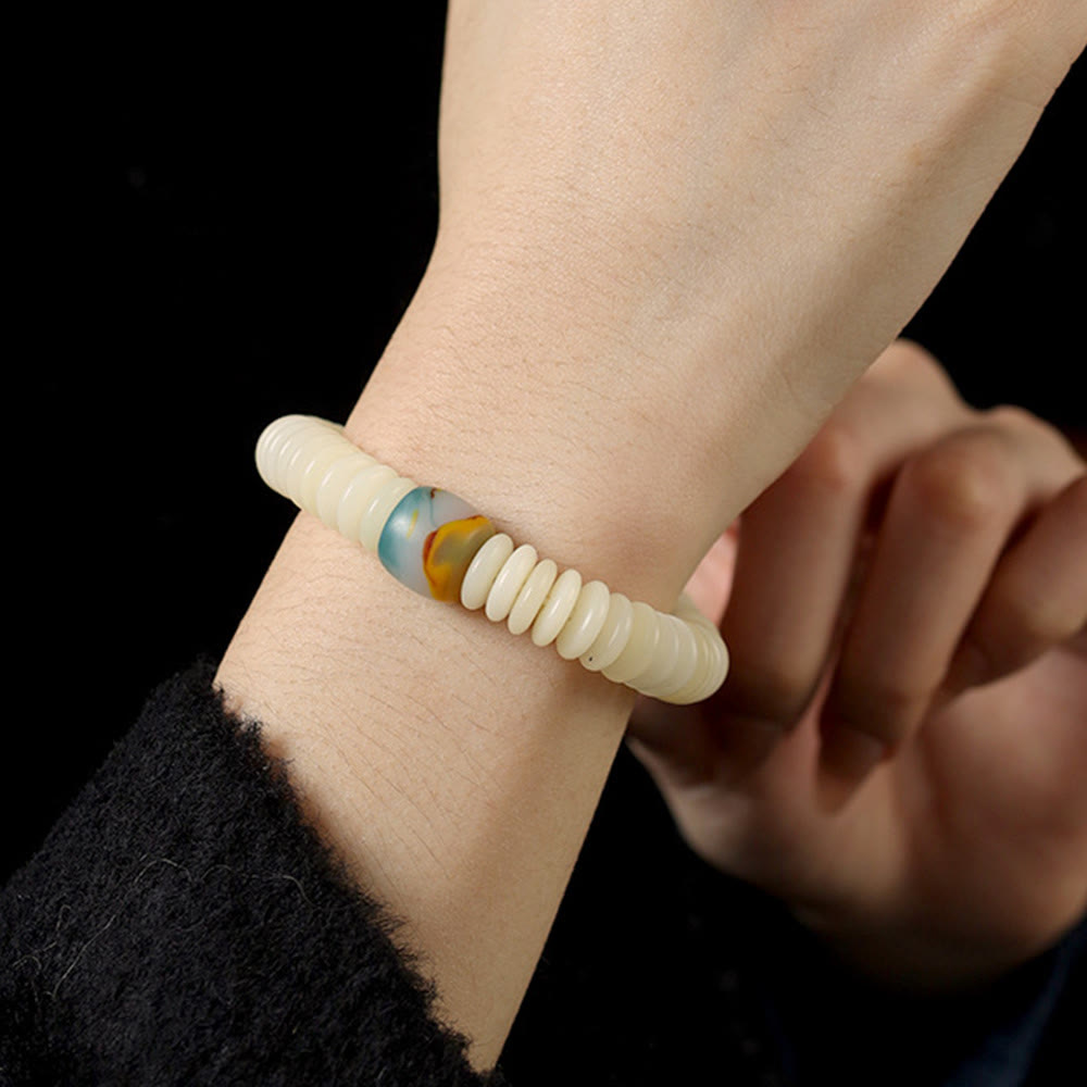 Buddha Stones, natürlicher weißer Bodhi-Samenstein, Weisheitsquaste, Mala-Armband