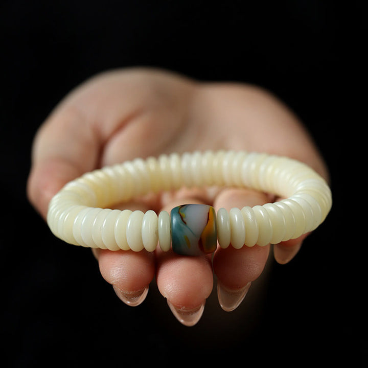 Buddha Stones, natürlicher weißer Bodhi-Samenstein, Weisheitsquaste, Mala-Armband