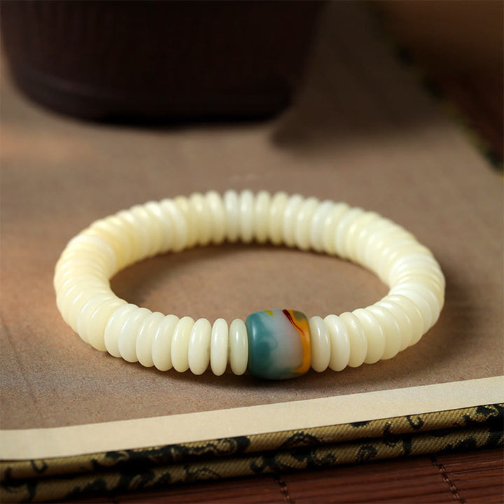 Buddha Stones, natürlicher weißer Bodhi-Samenstein, Weisheitsquaste, Mala-Armband