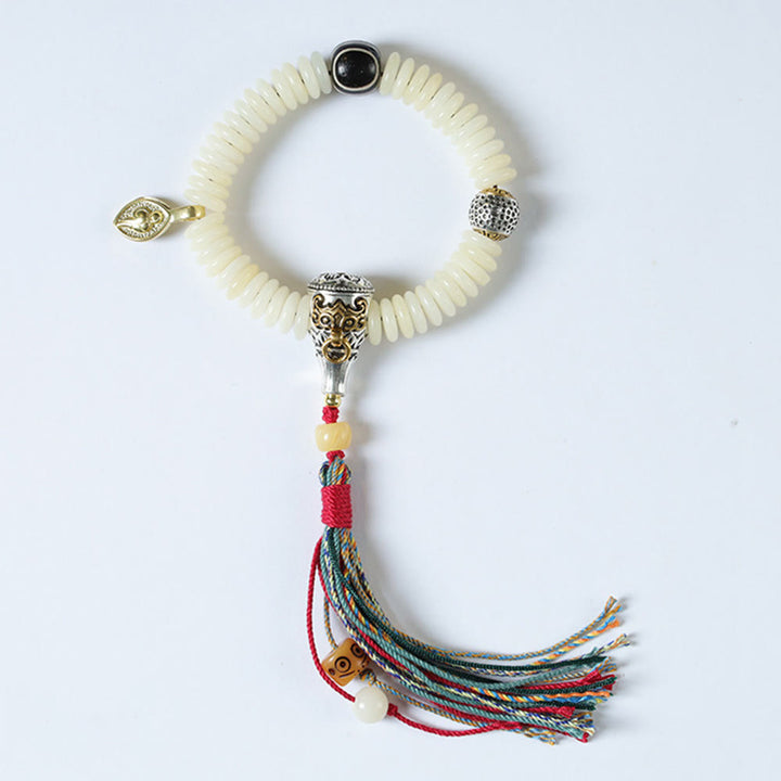 Buddha Stones, natürlicher weißer Bodhi-Samenstein, Weisheitsquaste, Mala-Armband