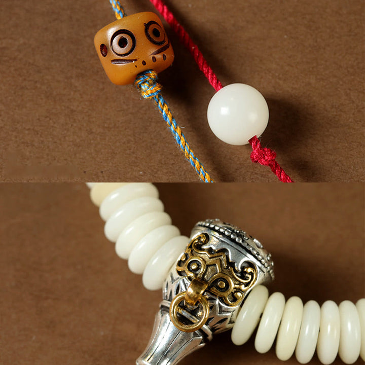 Buddha Stones, natürlicher weißer Bodhi-Samenstein, Weisheitsquaste, Mala-Armband