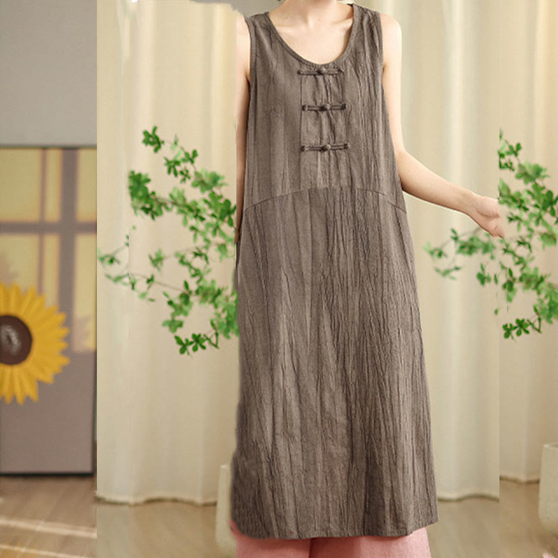 Buddha Stones – Batik-Midikleid aus Ramie-Leinen mit chinesischen Froschknöpfen und Taschen - image 21
