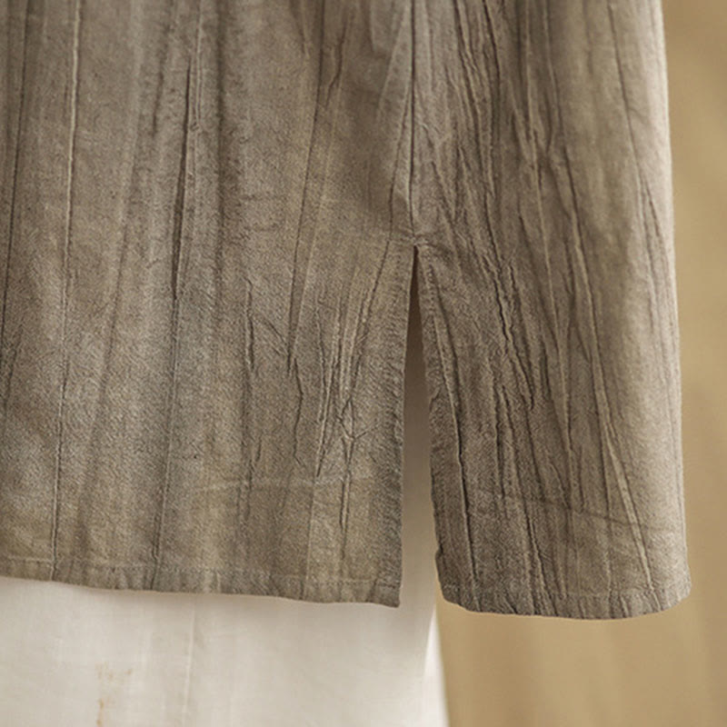 Buddha Stones – Batik-Midikleid aus Ramie-Leinen mit chinesischen Froschknöpfen und Taschen - image 17