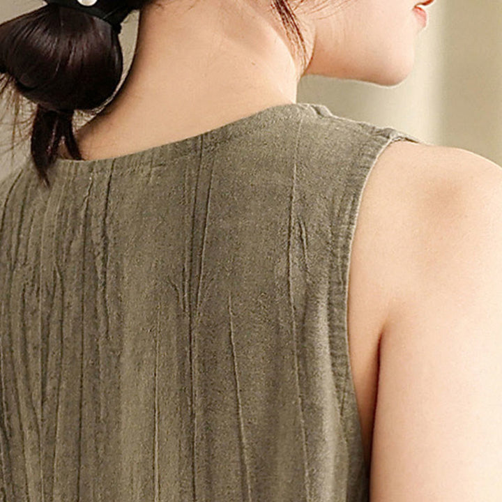 Buddha Stones – Batik-Midikleid aus Ramie-Leinen mit chinesischen Froschknöpfen und Taschen - image 15