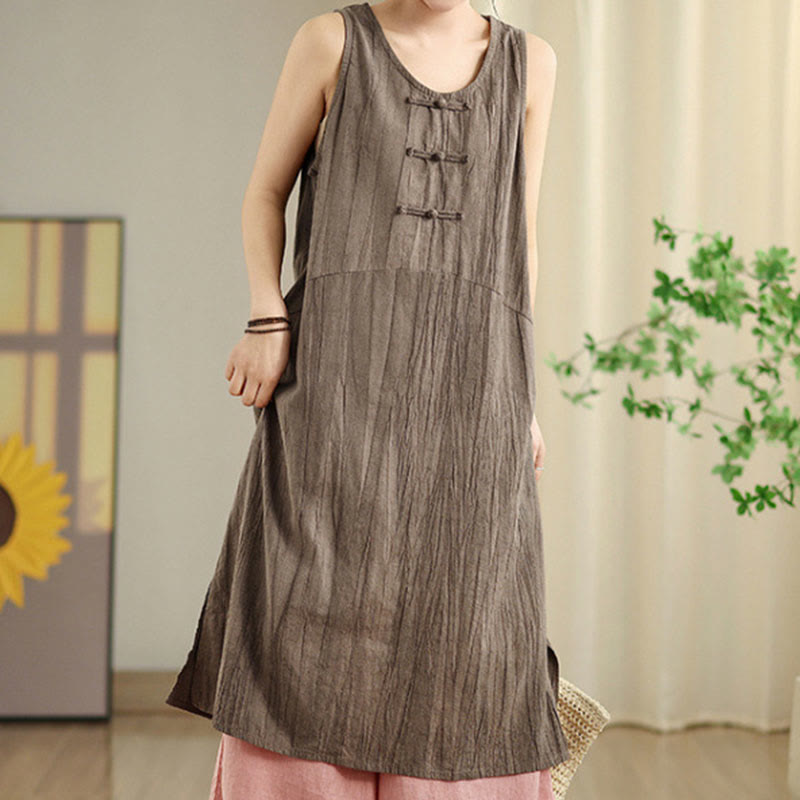 Buddha Stones – Batik-Midikleid aus Ramie-Leinen mit chinesischen Froschknöpfen und Taschen - image 20