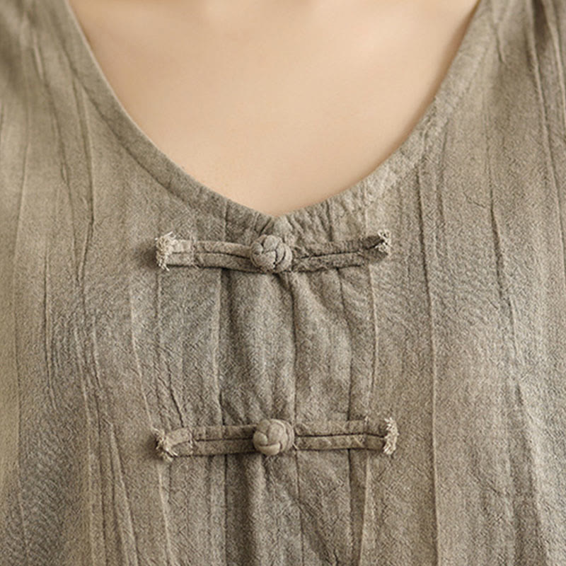 Buddha Stones – Batik-Midikleid aus Ramie-Leinen mit chinesischen Froschknöpfen und Taschen - image 14