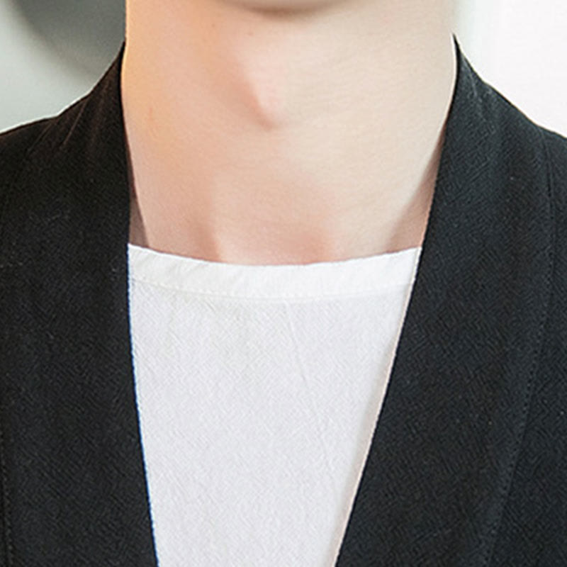 Buddha Stones Schlichte chinesische Froschknopfjacke aus Baumwolle und Leinen für Herren mit Dreiviertelärmeln - image 15