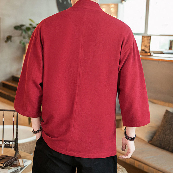 Buddha Stones Schlichte chinesische Froschknopfjacke aus Baumwolle und Leinen für Herren mit Dreiviertelärmeln - image 26
