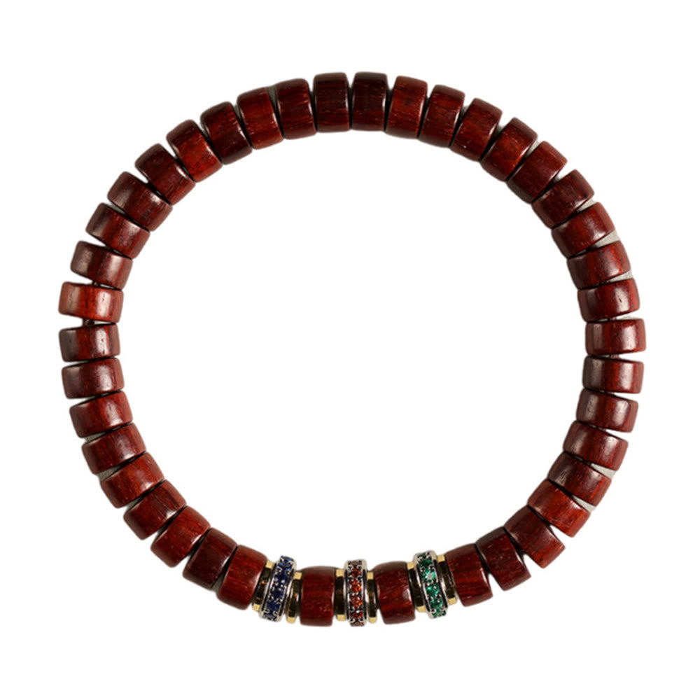 Buddha Stones Ebenholz Kleines Blatt Rotes Sandelholz Zirkon Friedensarmband
