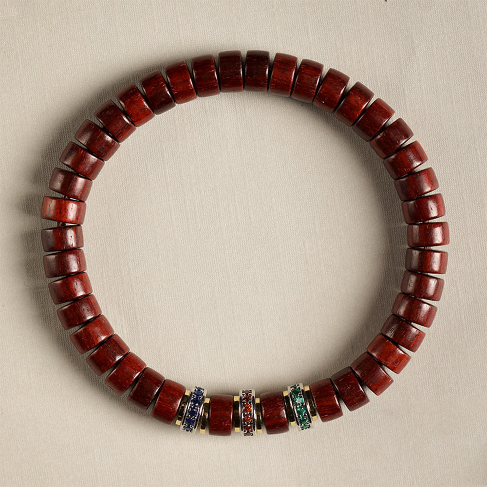 Buddha Stones Ebenholz Kleines Blatt Rotes Sandelholz Zirkon Friedensarmband