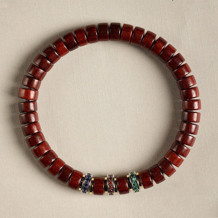 Buddha Stones Ebenholz Kleines Blatt Rotes Sandelholz Zirkon Friedensarmband