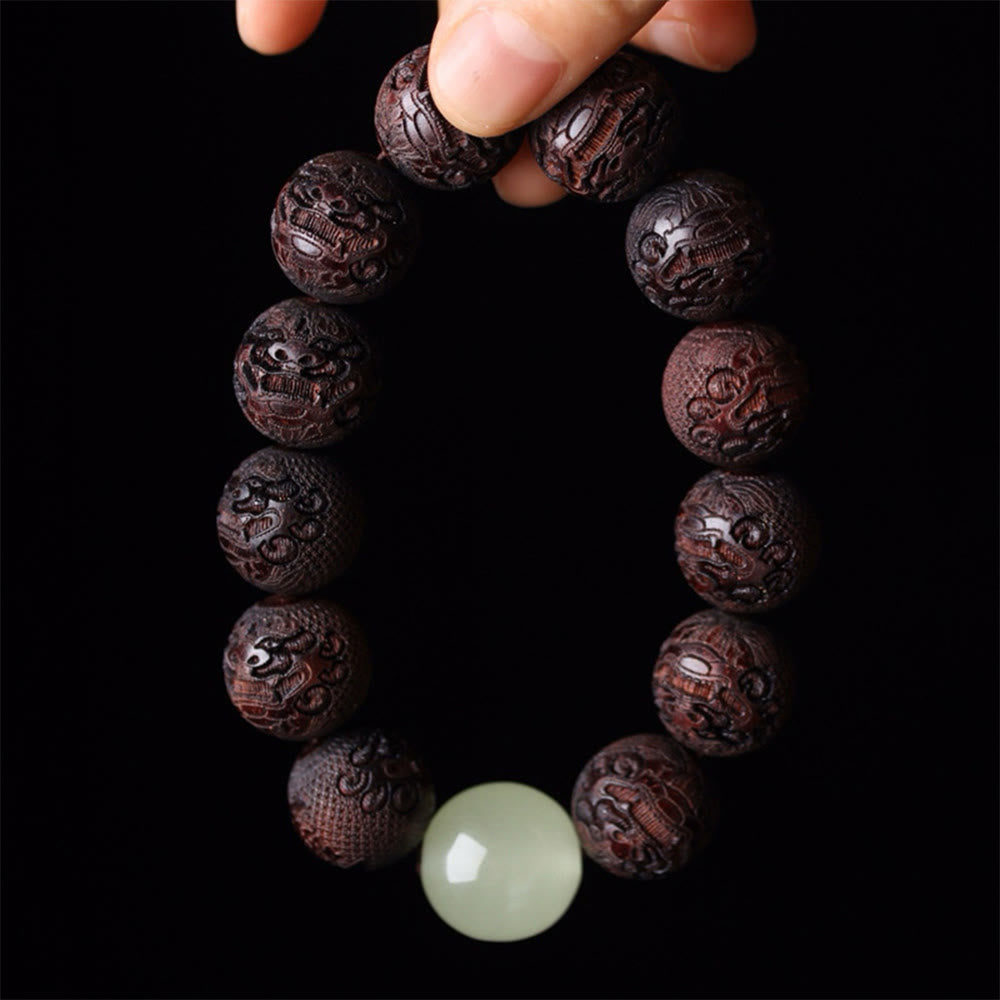 PiXiu Wärmearmband mit Buddha Stones und Gravur aus tibetischem Rosenholz - 20 mm Palisander (Handgelenkumfang 15–17 cm) - image 0