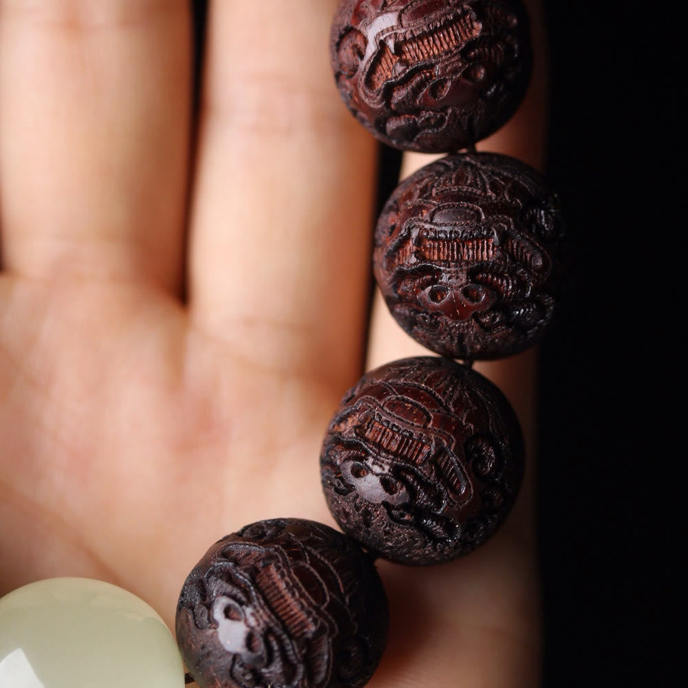 PiXiu Wärmearmband mit Buddha Stones und Gravur aus tibetischem Rosenholz - image 8