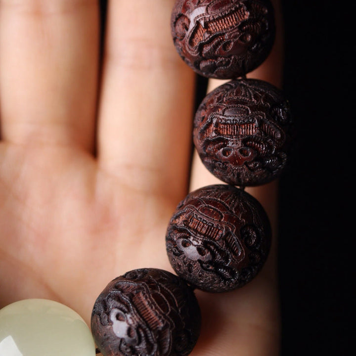 PiXiu Wärmearmband mit Buddha Stones und Gravur aus tibetischem Rosenholz - image 8