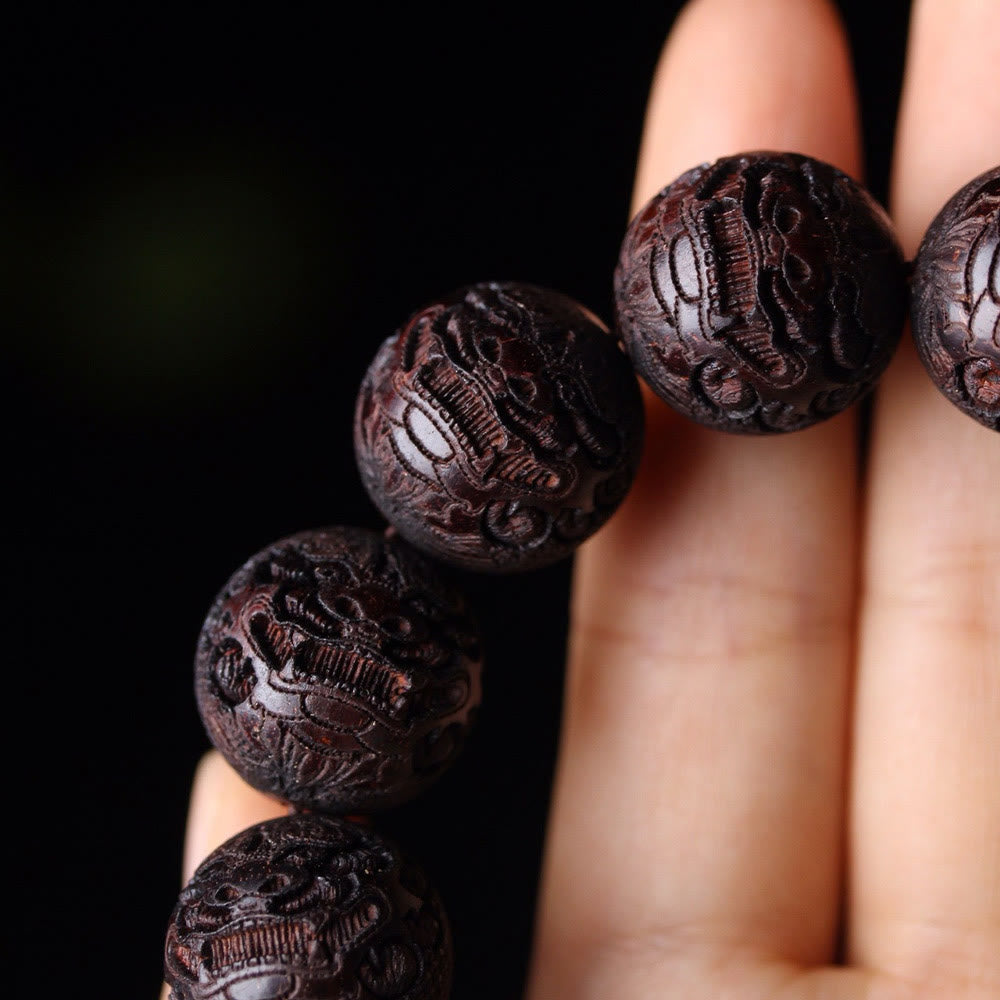 PiXiu Wärmearmband mit Buddha Stones und Gravur aus tibetischem Rosenholz - image 3