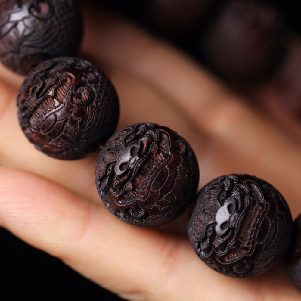 PiXiu Wärmearmband mit Buddha Stones und Gravur aus tibetischem Rosenholz - image 4