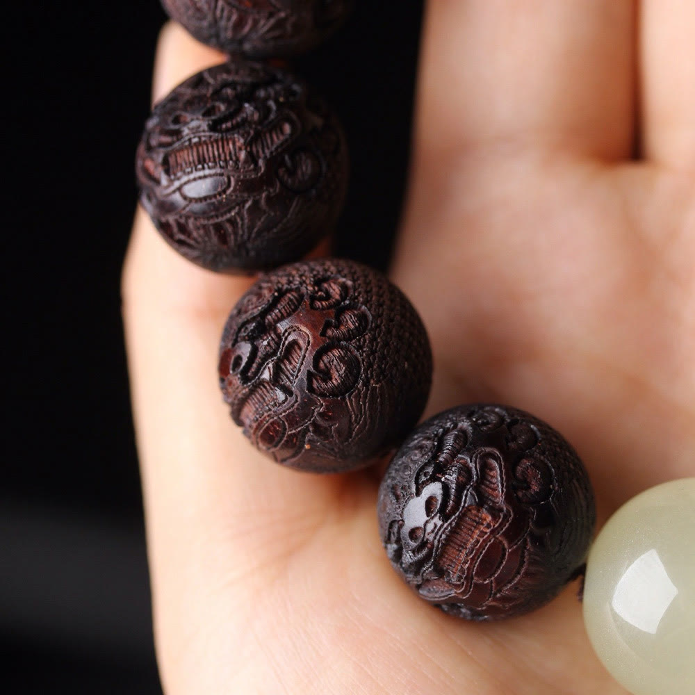 PiXiu Wärmearmband mit Buddha Stones und Gravur aus tibetischem Rosenholz - image 7