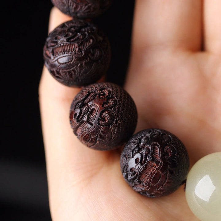 PiXiu Wärmearmband mit Buddha Stones und Gravur aus tibetischem Rosenholz - image 7