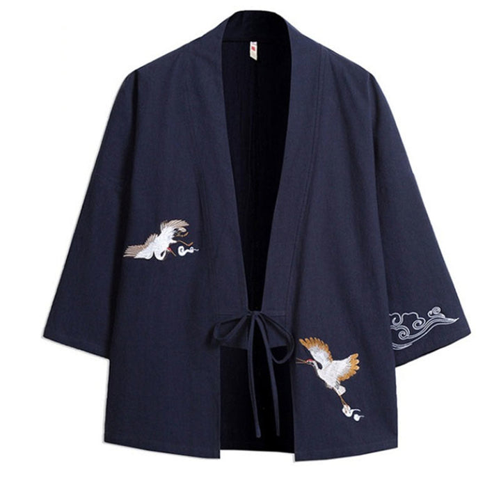 Kimono mit offener Vorderseite und Buddha Stones -Stickerei aus Baumwolle und Leinen für Herren mit Dreiviertelärmeln - image 8
