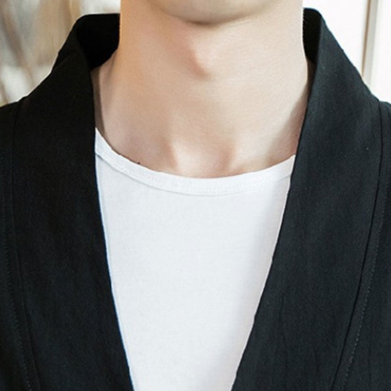 Kimono mit offener Vorderseite und Buddha Stones -Stickerei aus Baumwolle und Leinen für Herren mit Dreiviertelärmeln - image 14