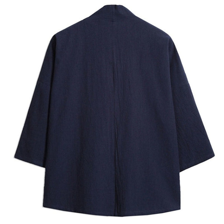 Kimono mit offener Vorderseite und Buddha Stones -Stickerei aus Baumwolle und Leinen für Herren mit Dreiviertelärmeln - image 9
