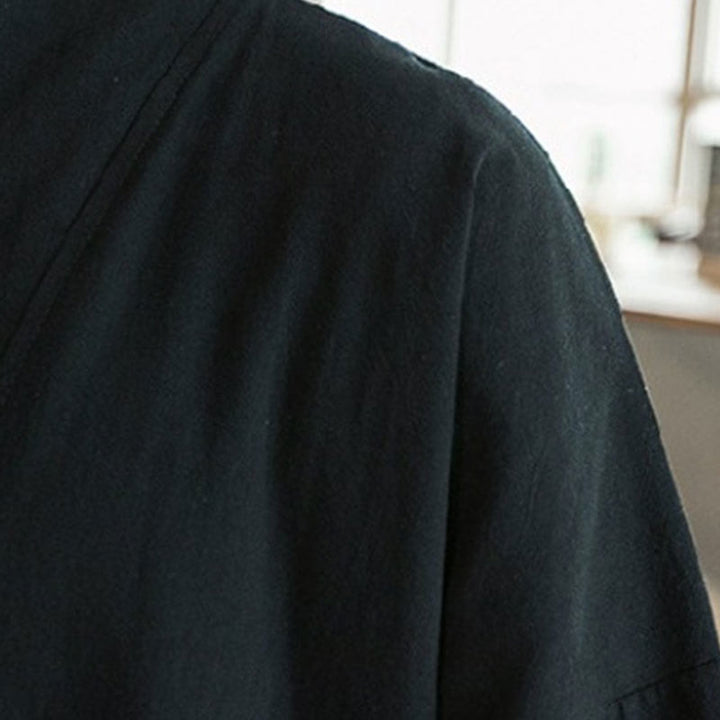 Kimono mit offener Vorderseite und Buddha Stones -Stickerei aus Baumwolle und Leinen für Herren mit Dreiviertelärmeln - image 15