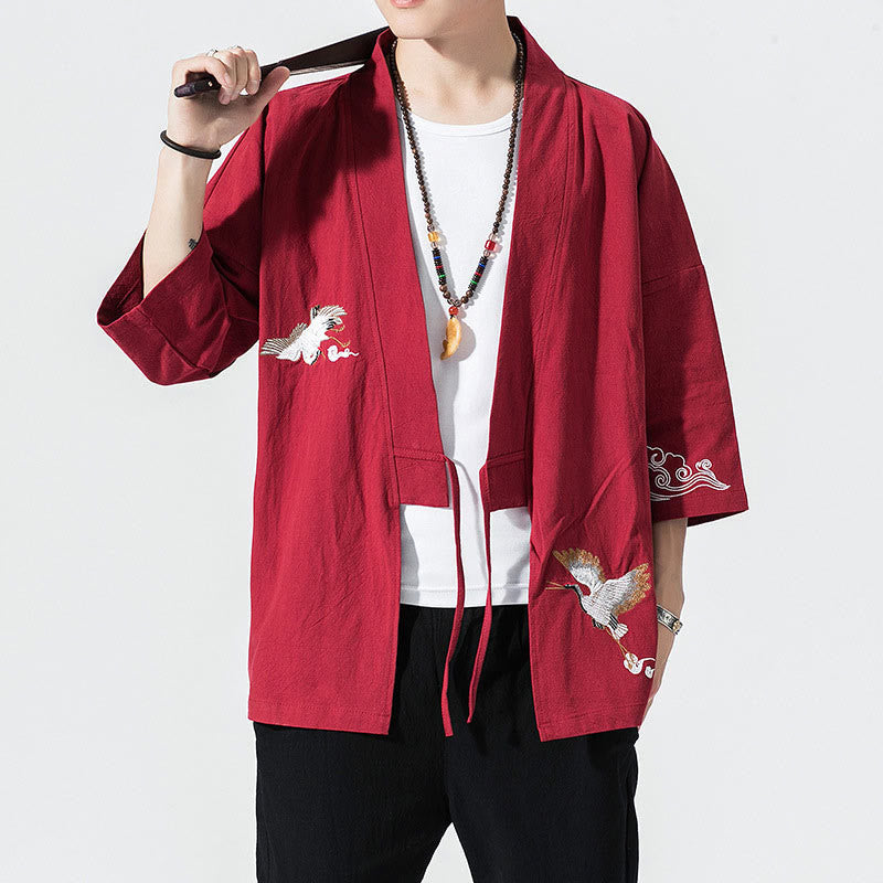 Kimono mit offener Vorderseite und Buddha Stones -Stickerei aus Baumwolle und Leinen für Herren mit Dreiviertelärmeln - Purpur - US/ UK/AU46，EU56 (5XL) - image 18