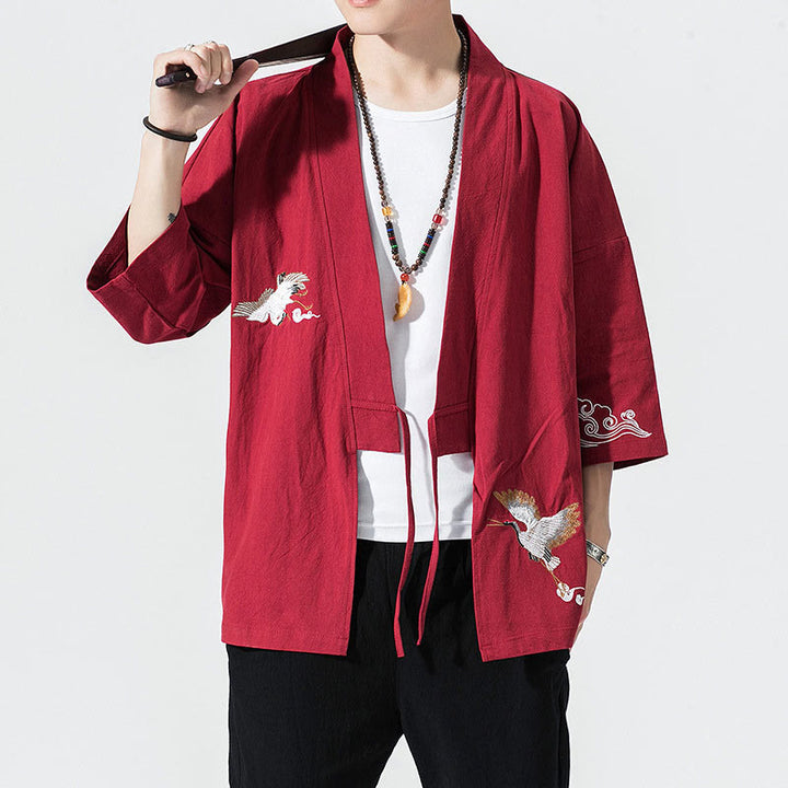Kimono mit offener Vorderseite und Buddha Stones -Stickerei aus Baumwolle und Leinen für Herren mit Dreiviertelärmeln - Purpur - US/ UK/AU46，EU56 (5XL) - image 18