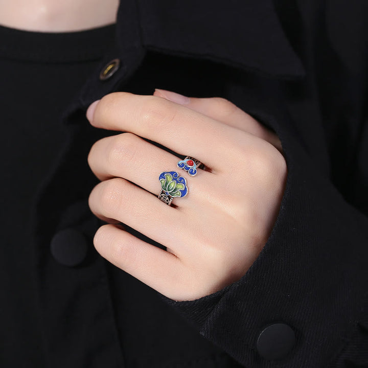 Buddha Stones, Lotusblüte, Kupfermünzen, Ruyi-Griffmuster, Erleuchtung, verstellbarer Ring