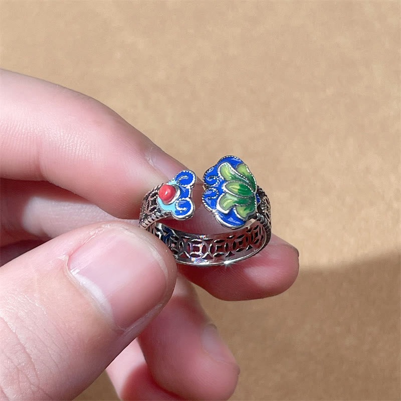 Buddha Stones, Lotusblüte, Kupfermünzen, Ruyi-Griffmuster, Erleuchtung, verstellbarer Ring