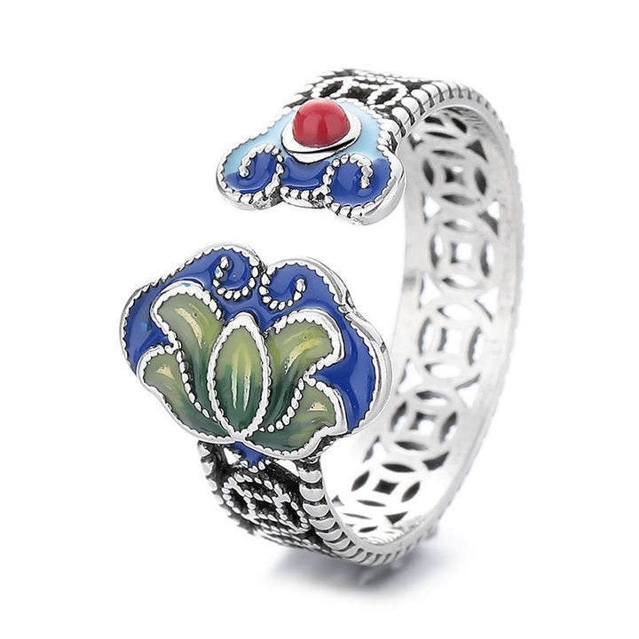 Buddha Stones, Lotusblüte, Kupfermünzen, Ruyi-Griffmuster, Erleuchtung, verstellbarer Ring