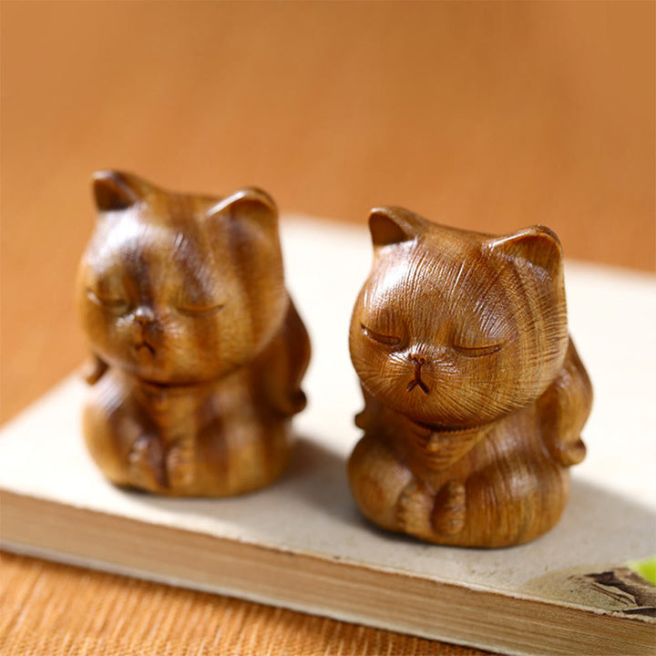 Buddha Stones, klein, Mini, grünes Sandelholz, Glückskatze, geschnitzt, beruhigende Dekorationen - image 1