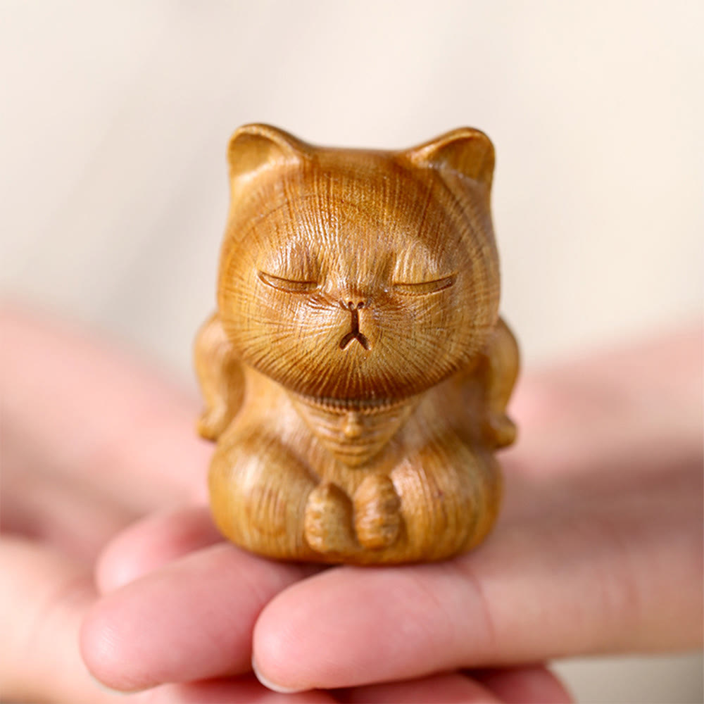 Buddha Stones, klein, Mini, grünes Sandelholz, Glückskatze, geschnitzt, beruhigende Dekorationen - image 4
