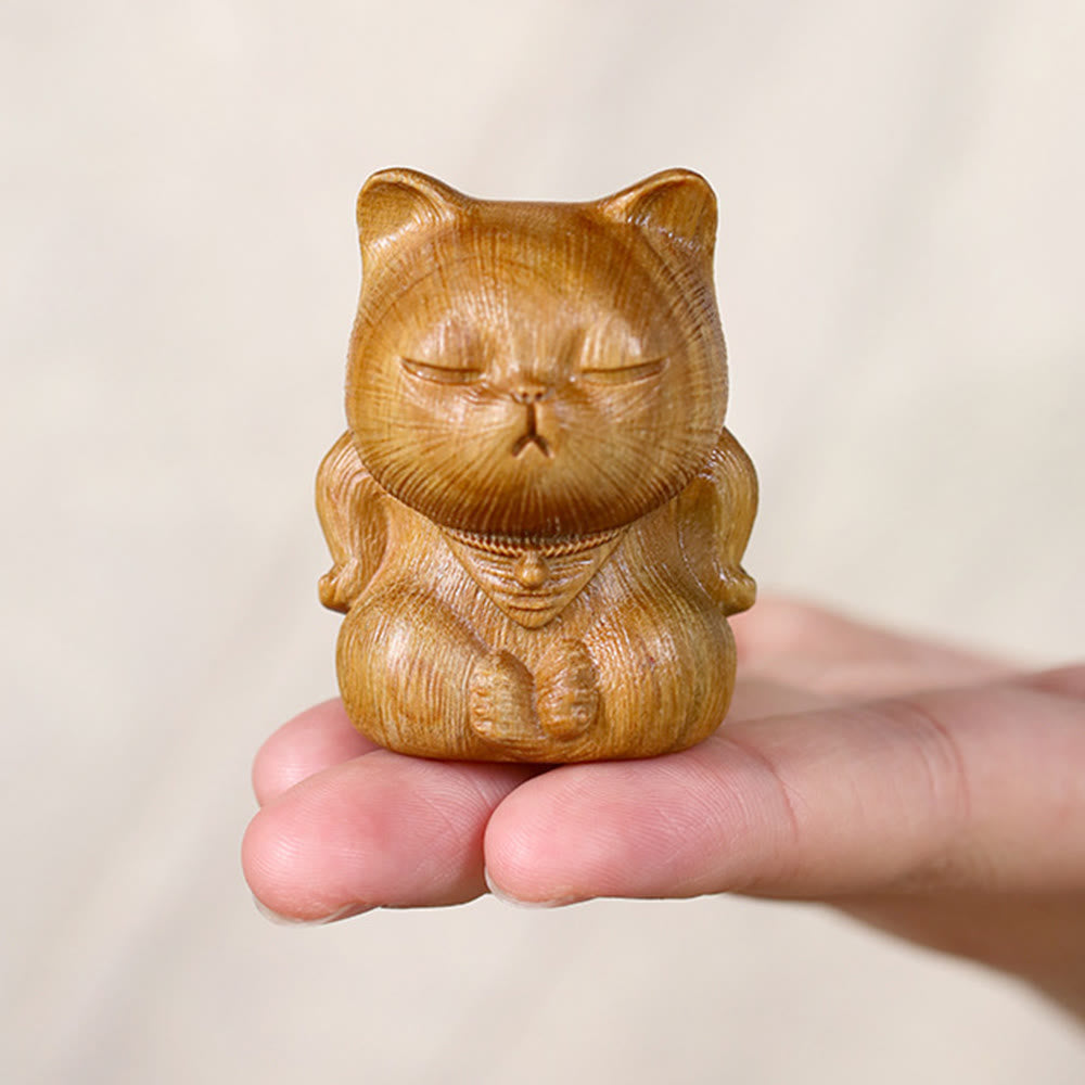 Buddha Stones, klein, Mini, grünes Sandelholz, Glückskatze, geschnitzt, beruhigende Dekorationen - image 9