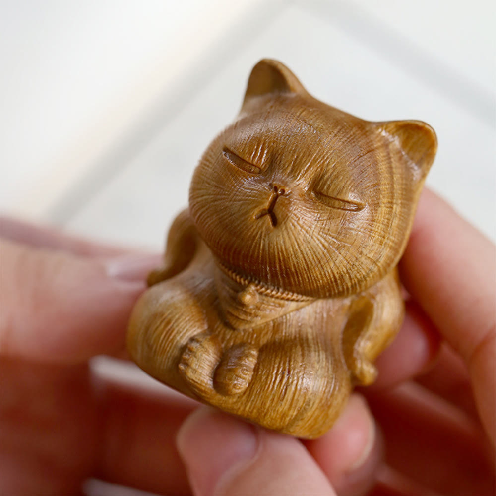 Buddha Stones, klein, Mini, grünes Sandelholz, Glückskatze, geschnitzt, beruhigende Dekorationen - image 10