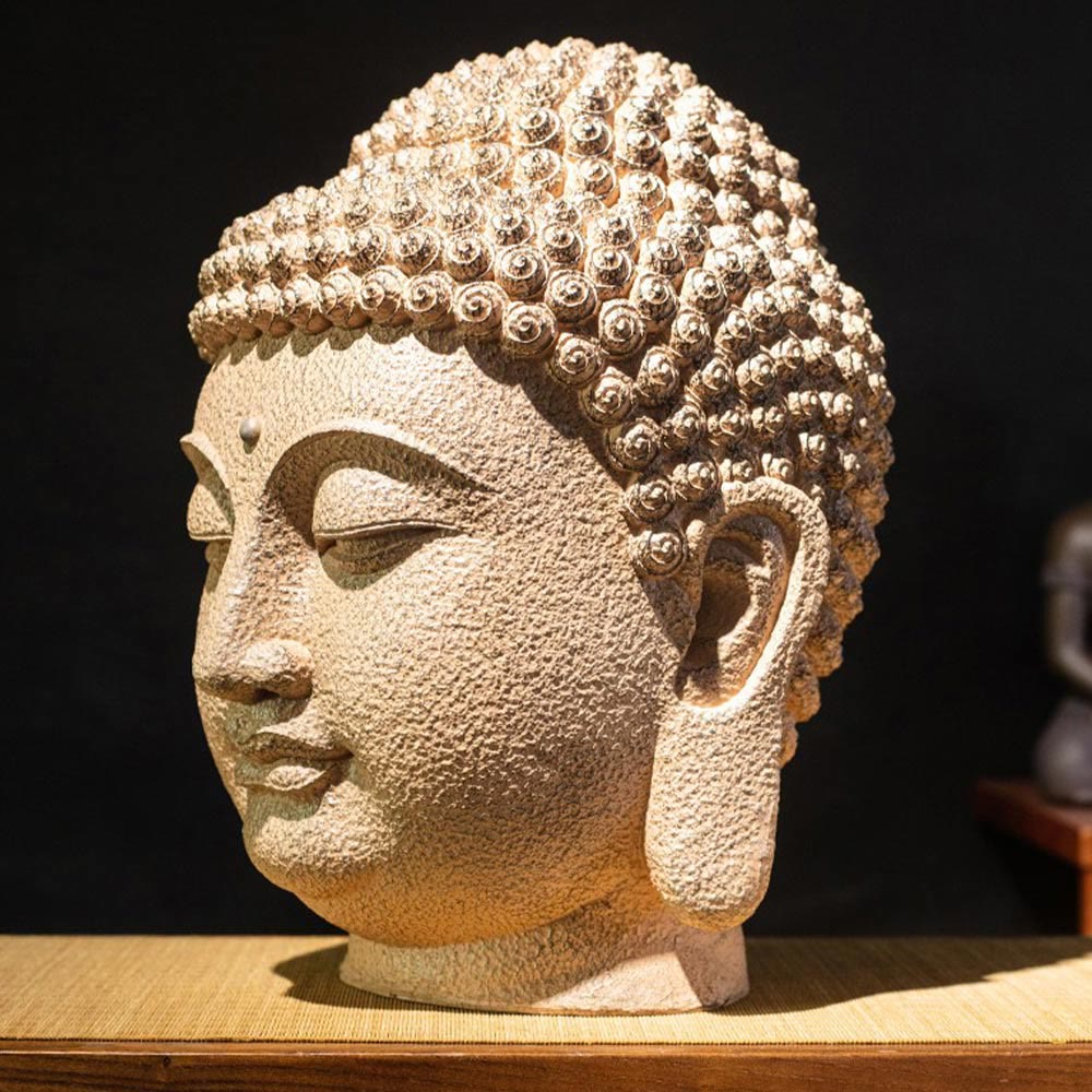 Buddha Stones, geschlossene Augen, meditierender Buddha-Kopf, Harzstatue, Zen-Dekoration, 42 x 30 x 30 cm