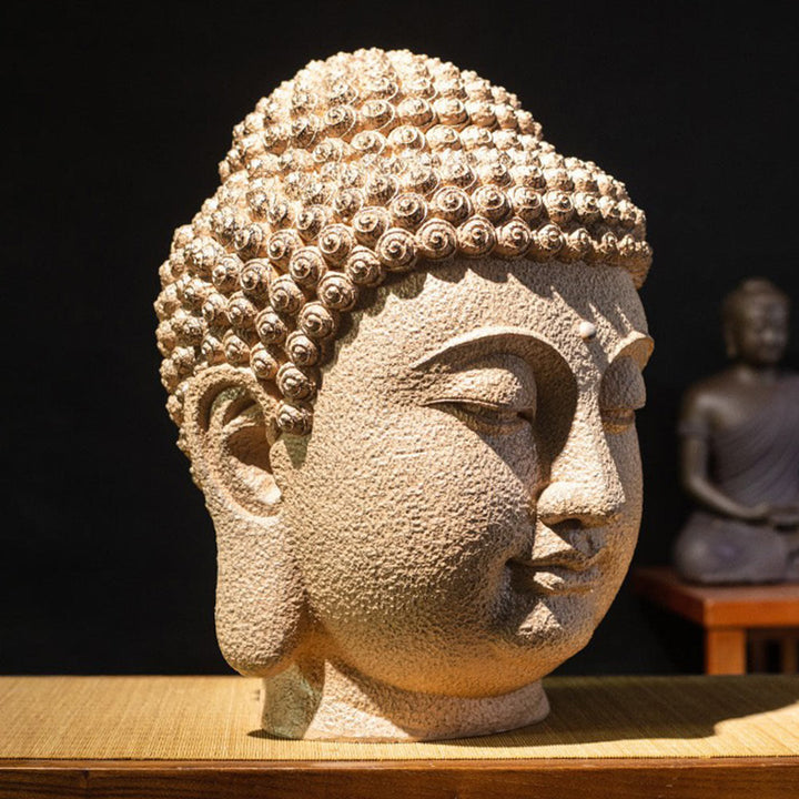 Buddha Stones, geschlossene Augen, meditierender Buddha-Kopf, Harzstatue, Zen-Dekoration, 42 x 30 x 30 cm