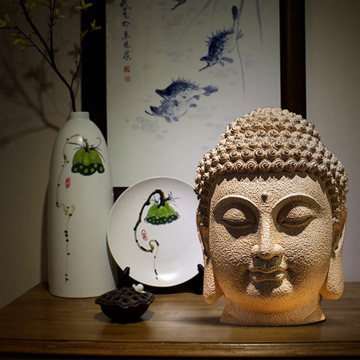 Buddha Stones, geschlossene Augen, meditierender Buddha-Kopf, Harzstatue, Zen-Dekoration, 42 x 30 x 30 cm