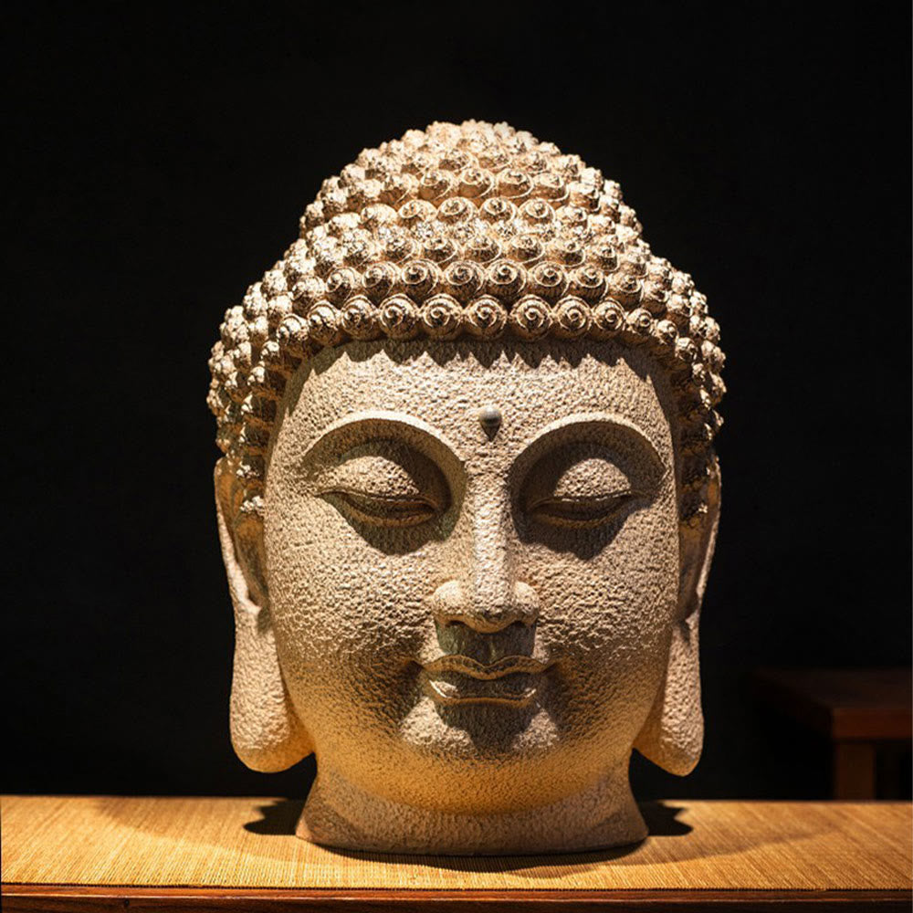 Buddha Stones, geschlossene Augen, meditierender Buddha-Kopf, Harzstatue, Zen-Dekoration, 42 x 30 x 30 cm